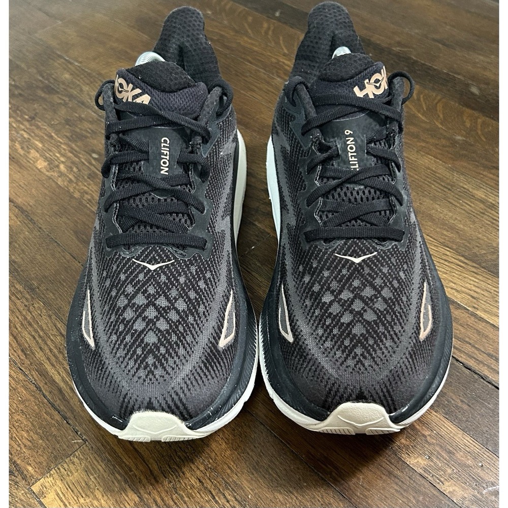 Women's Hoka One W Clifton 9 Black Rose Gold Size 9 Running Shoes Sneakers - Picture 1 of 11